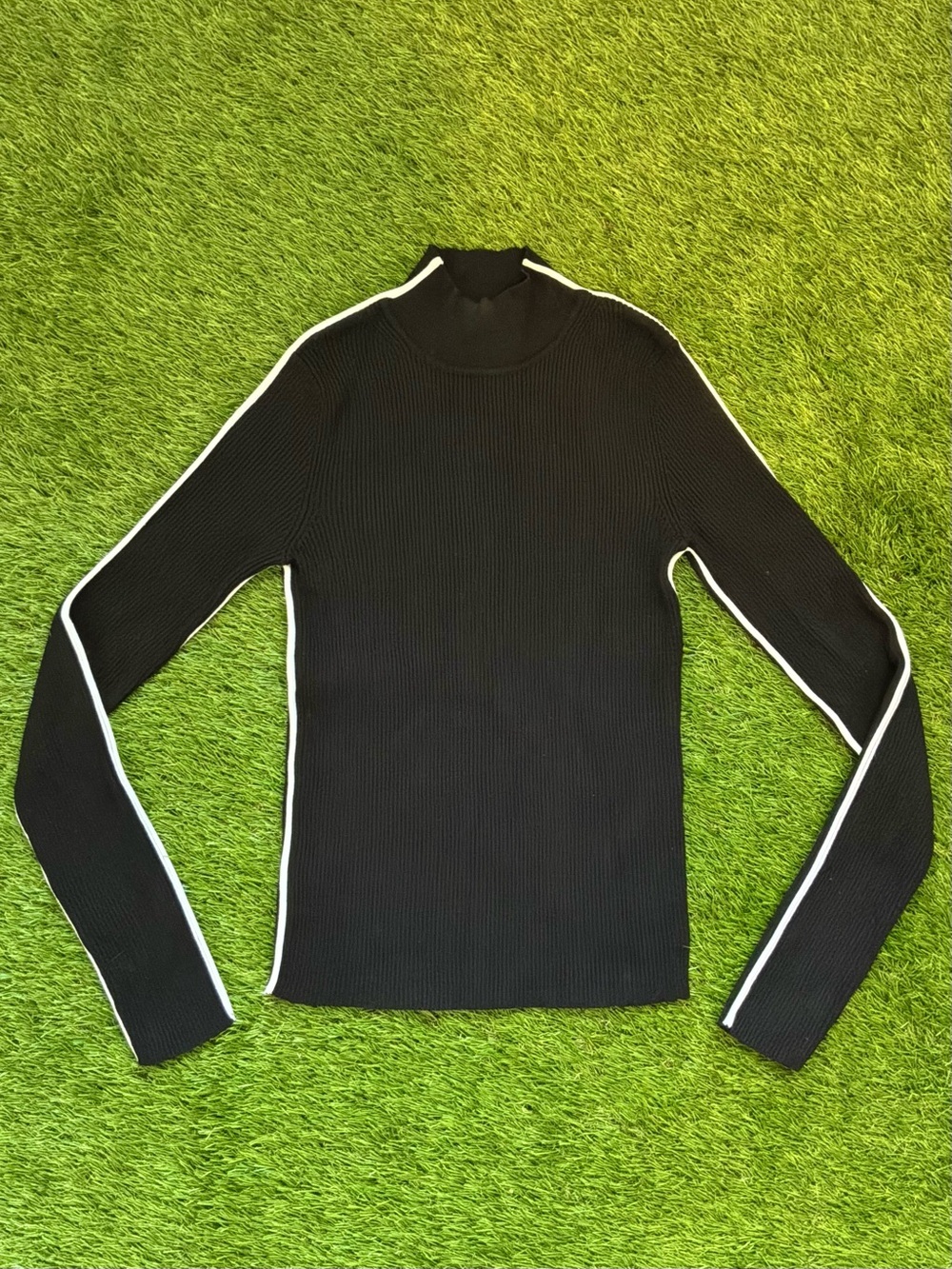 Zara Ribbed Mock Neck Sweater with Contrast Stripe Size Small